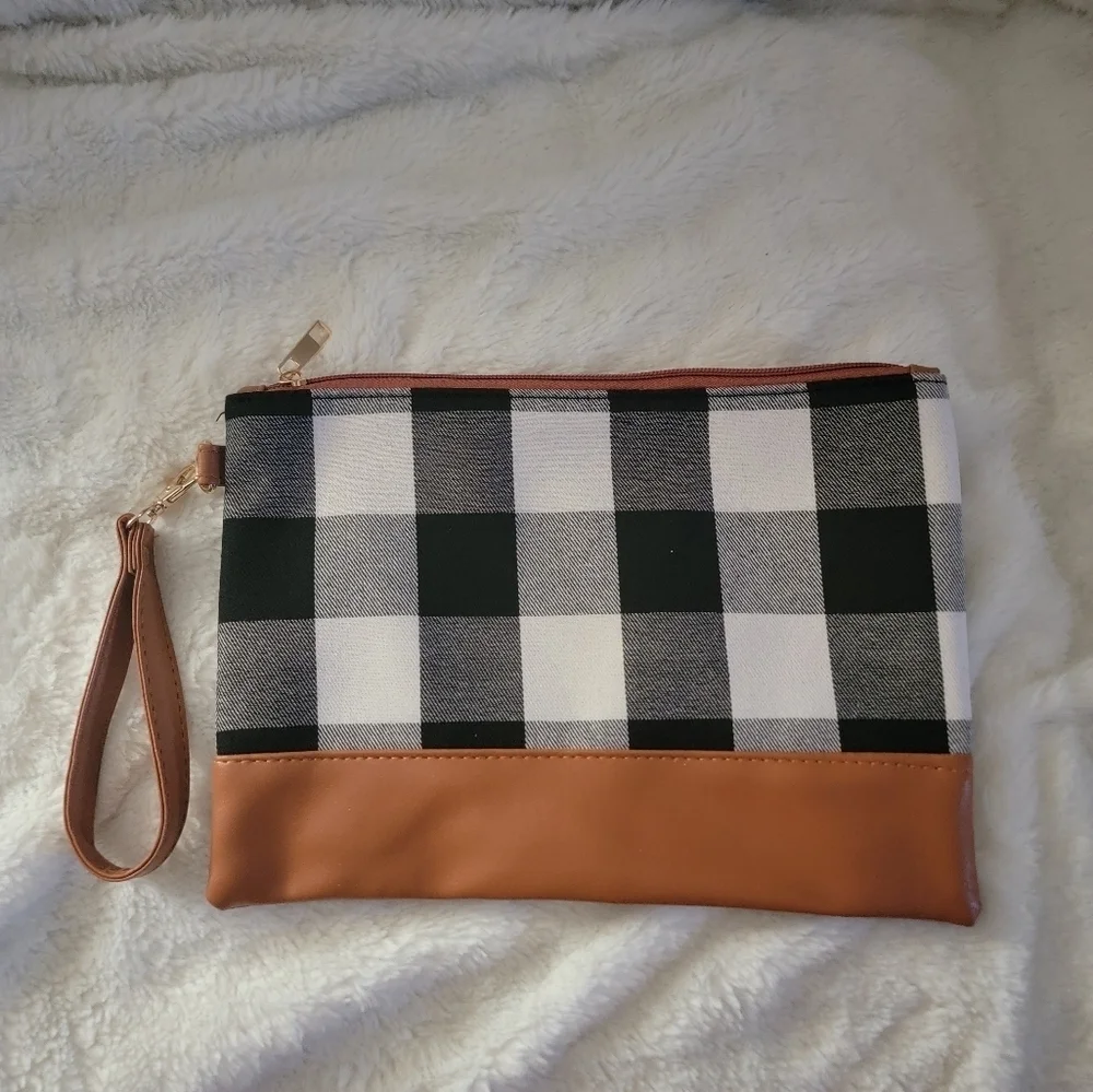 Plaid and Tan Clutch Bag